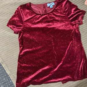 CeCe Rich Red Velvet Short Sleeve Top